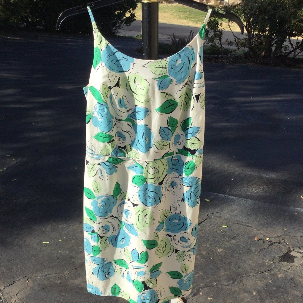 Ann Taylor Aqua Flower on White Midi Dress